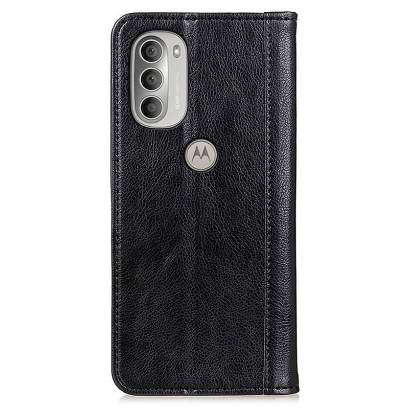 Capa De Celular Para Moto G51 5G Flip Couro Litchi Elegance Dividido