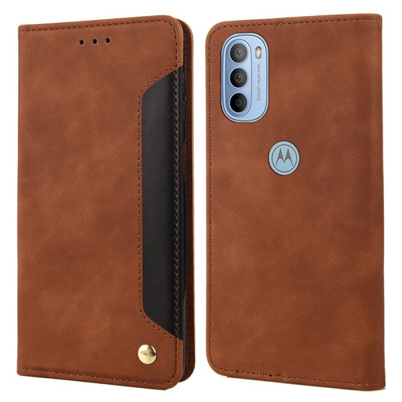 Capa De Celular Para Moto G51 5G Flip Efeito Couro Empresarial Em Dois Tons