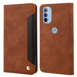 Capa De Celular Para Moto G51 5G Flip Efeito Couro Empresarial Em Dois Tons