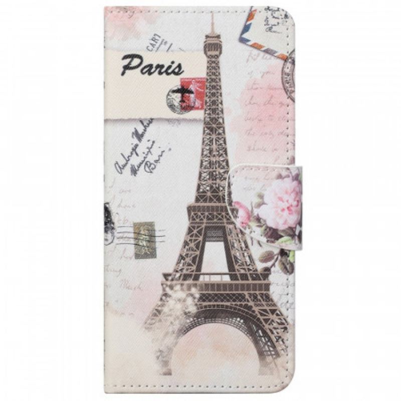 Capa De Couro Para Moto G51 5G Torre Eiffel Retrô