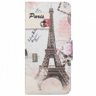 Capa De Couro Para Moto G51 5G Torre Eiffel Retrô