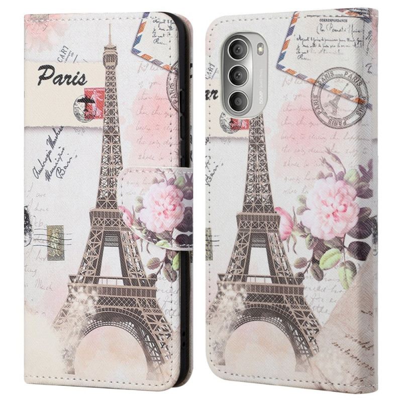 Capa De Couro Para Moto G51 5G Torre Eiffel Retrô