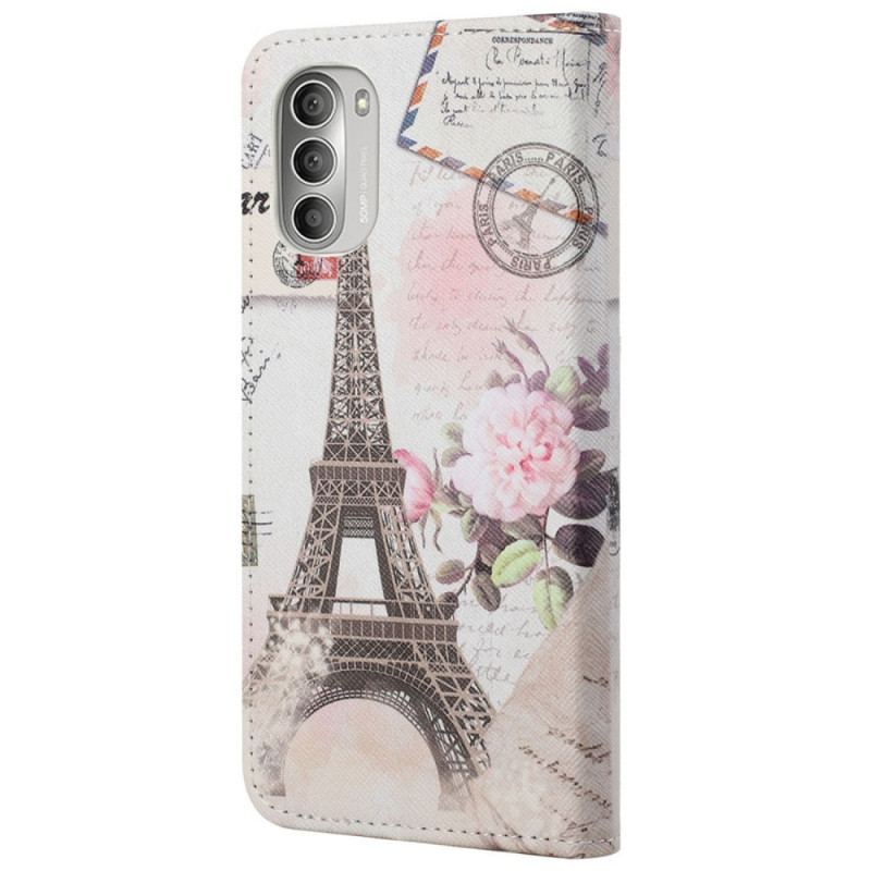 Capa De Couro Para Moto G51 5G Torre Eiffel Retrô