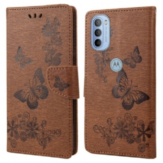 Capa Em Pele Para Moto G51 5G De Cordão Borboletas Esplêndidas