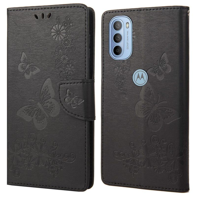 Capa Em Pele Para Moto G51 5G De Cordão Borboletas Esplêndidas