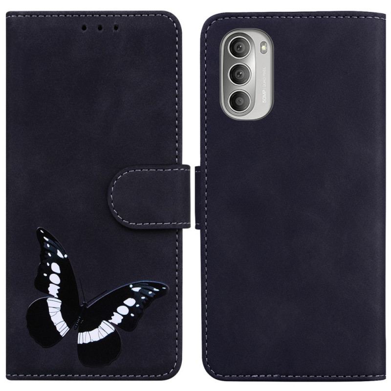 Capa Flip Para Moto G51 5G Borboleta Com Toque De Pele