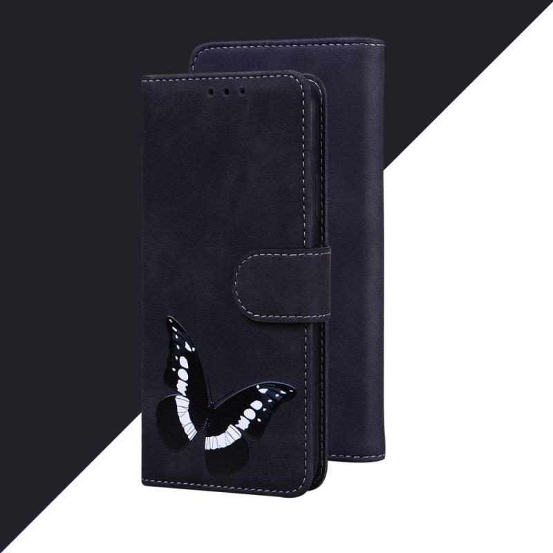 Capa Flip Para Moto G51 5G Borboleta Com Toque De Pele