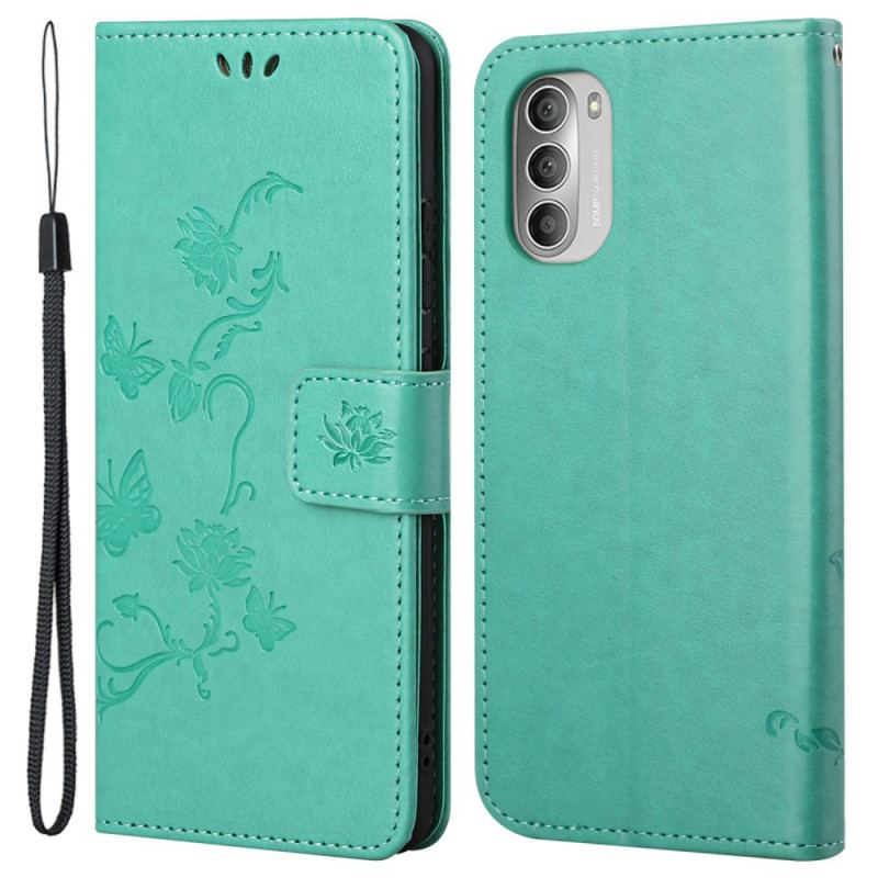 Capa Flip Para Moto G51 5G Borboletas E Flores Asiáticas