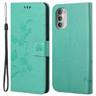 Capa Flip Para Moto G51 5G Borboletas E Flores Asiáticas