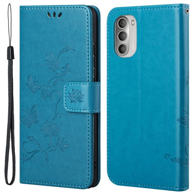 Capa Flip Para Moto G51 5G Borboletas E Flores Asiáticas