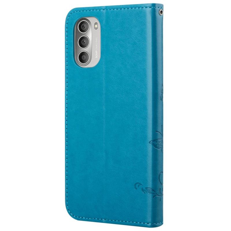 Capa Flip Para Moto G51 5G Borboletas E Flores Asiáticas