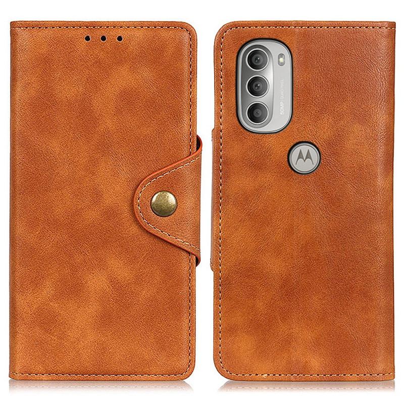 Capa Flip Para Moto G51 5G Couro Sintético Vintage E Botão