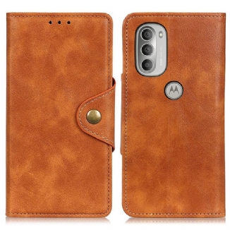 Capa Flip Para Moto G51 5G Couro Sintético Vintage E Botão