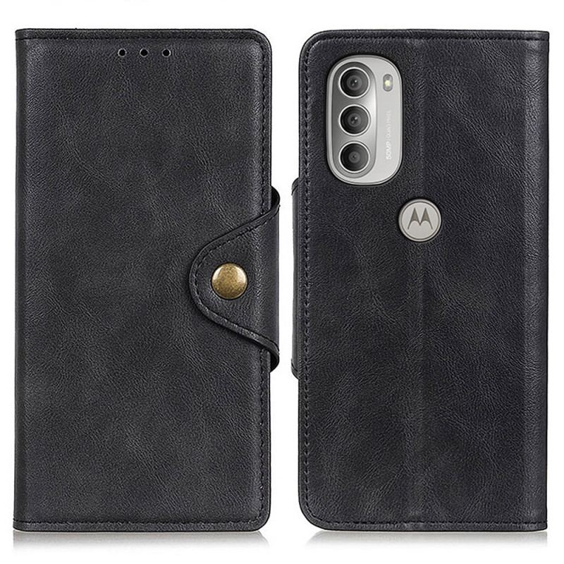 Capa Flip Para Moto G51 5G Couro Sintético Vintage E Botão