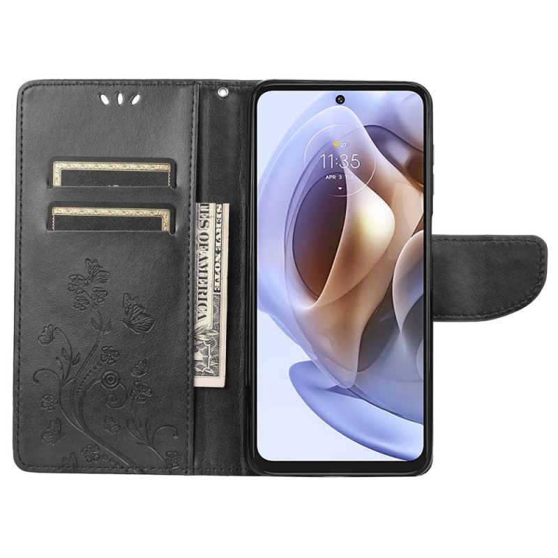 Capa Folio Para Moto G51 5G De Cordão Borboletas Esplêndidas