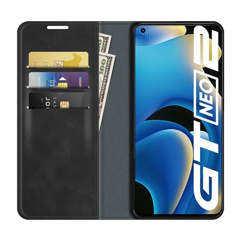 Capa De Celular Para Realme GT Neo 3T / Neo 2 Flip Efeito Couro Macio Seda