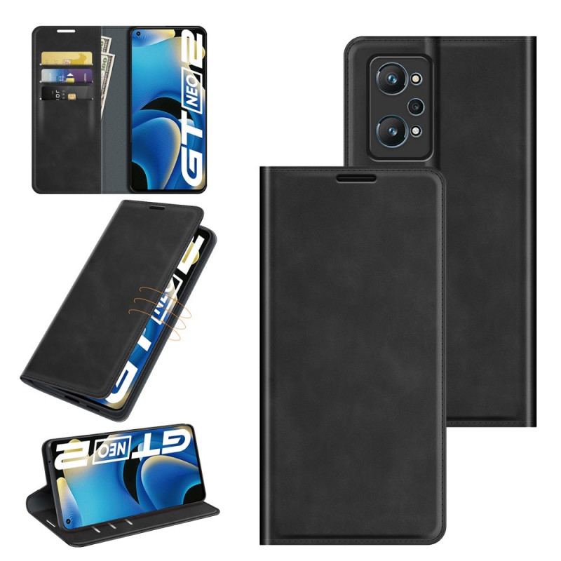 Capa De Celular Para Realme GT Neo 3T / Neo 2 Flip Efeito Couro Macio Seda