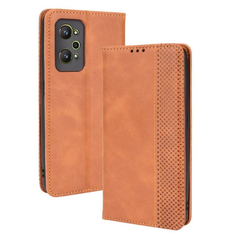 Capa De Celular Para Realme GT Neo 3T / Neo 2 Flip Efeito Couro Vintage Estilizado