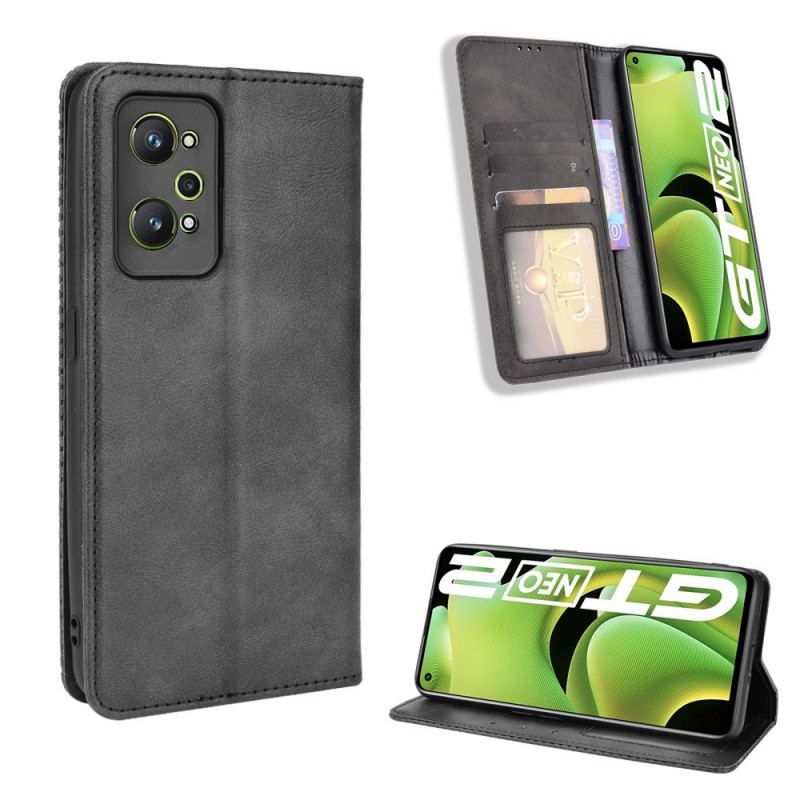 Capa De Celular Para Realme GT Neo 3T / Neo 2 Flip Efeito Couro Vintage Estilizado