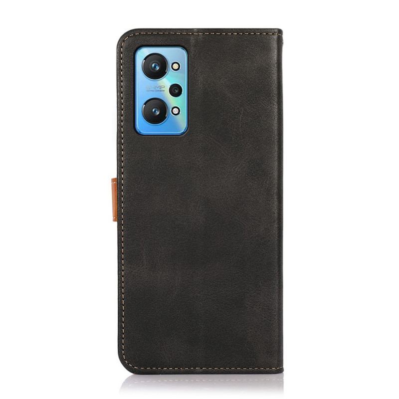 Capa De Couro Para Realme GT Neo 3T / Neo 2 Fecho Dourado Bicolor Khazneh