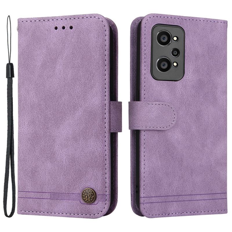 Capa Em Pele Para Realme GT Neo 3T / Neo 2 Correia E Rebite De Couro Sintético