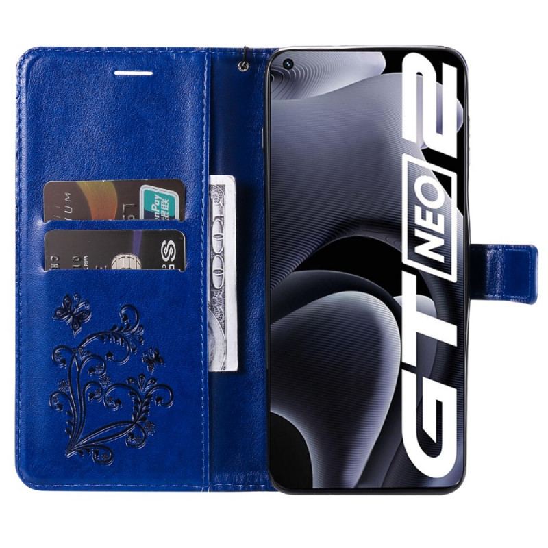 Capa Flip Para Realme GT Neo 3T / Neo 2 De Cordão Borboletas Gigantes