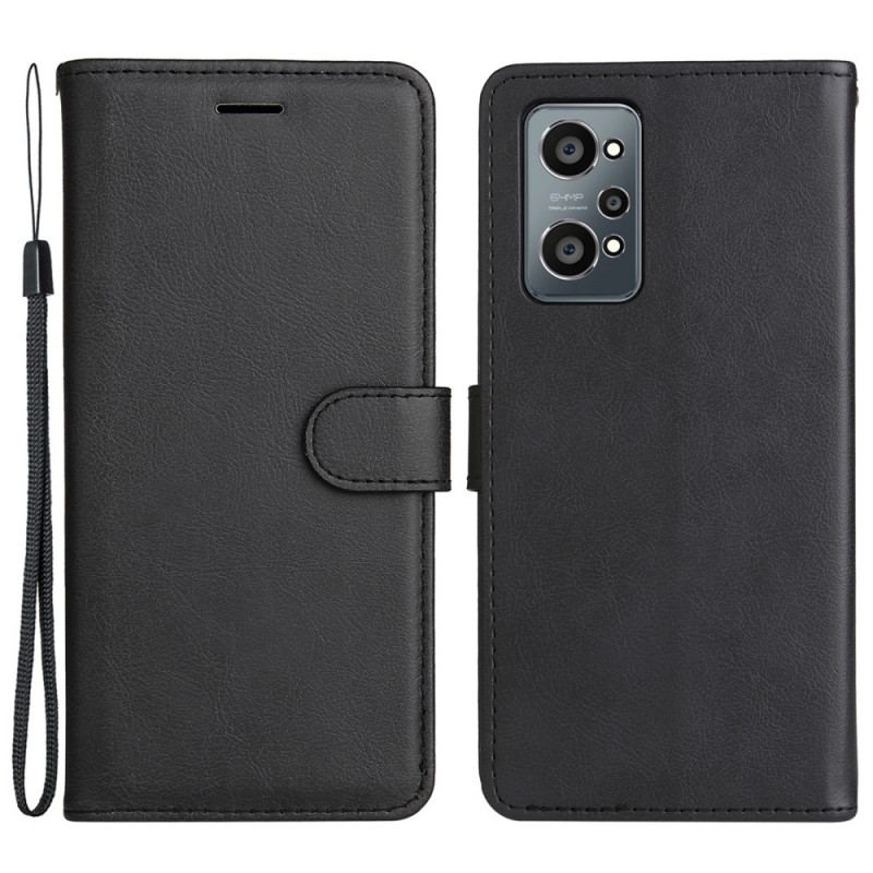 Capa Flip Para Realme GT Neo 3T / Neo 2 De Cordão Efeito De Couro Com Tiras