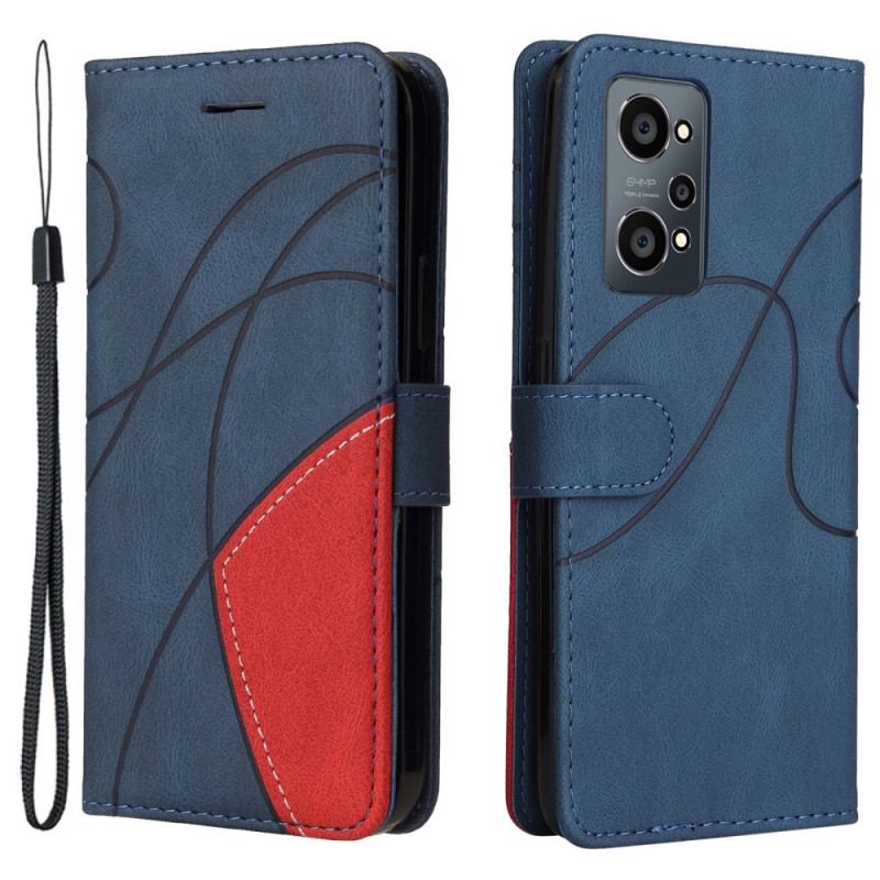 Capa Flip Para Realme GT Neo 3T / Neo 2 Couro Sintético De Assinatura De Dois Tons