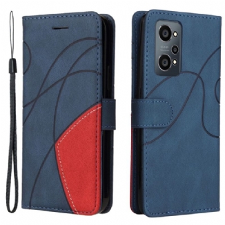 Capa Flip Para Realme GT Neo 3T / Neo 2 Couro Sintético De Assinatura De Dois Tons