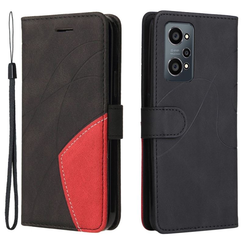 Capa Flip Para Realme GT Neo 3T / Neo 2 Couro Sintético De Assinatura De Dois Tons