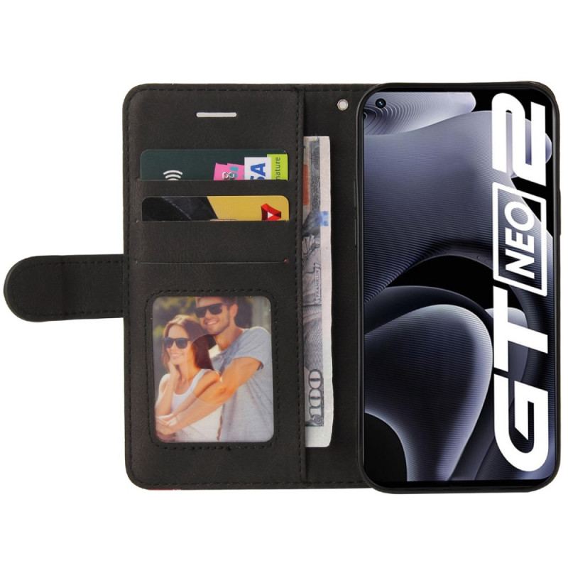 Capa Flip Para Realme GT Neo 3T / Neo 2 Couro Sintético De Assinatura De Dois Tons