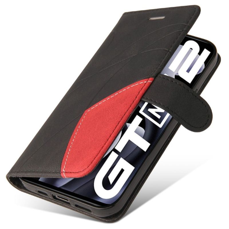 Capa Flip Para Realme GT Neo 3T / Neo 2 Couro Sintético De Assinatura De Dois Tons