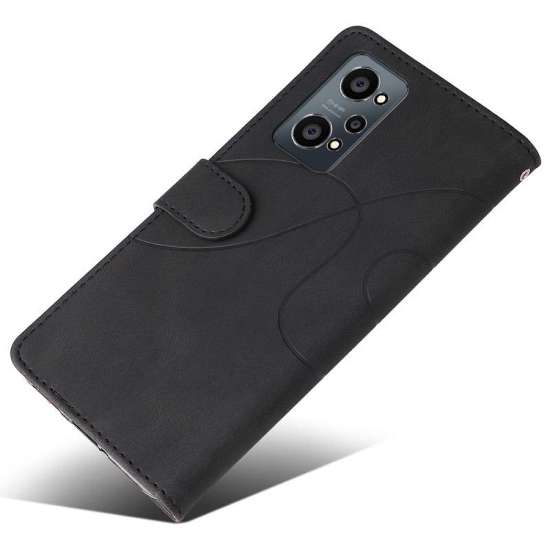 Capa Flip Para Realme GT Neo 3T / Neo 2 Couro Sintético De Assinatura De Dois Tons