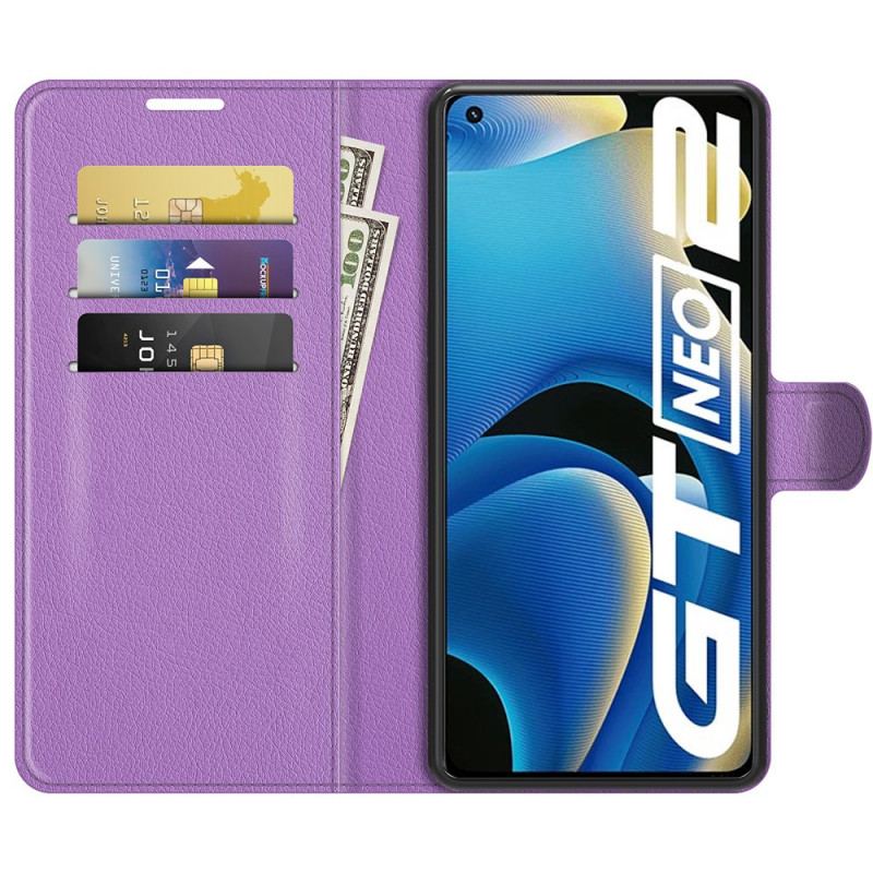 Capa Flip Para Realme GT Neo 3T / Neo 2 Efeito Lichia Clássico