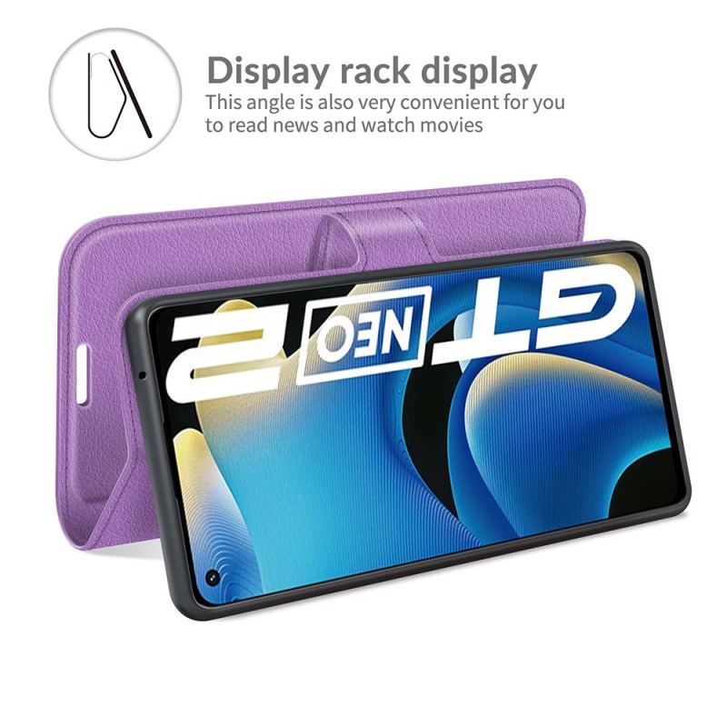 Capa Flip Para Realme GT Neo 3T / Neo 2 Efeito Lichia Clássico