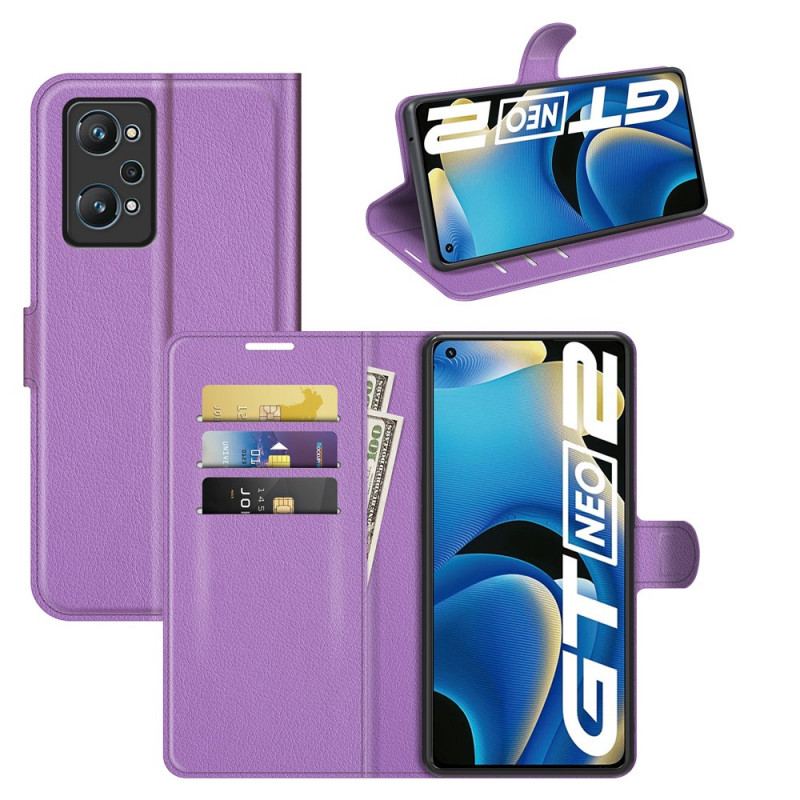 Capa Flip Para Realme GT Neo 3T / Neo 2 Efeito Lichia Clássico