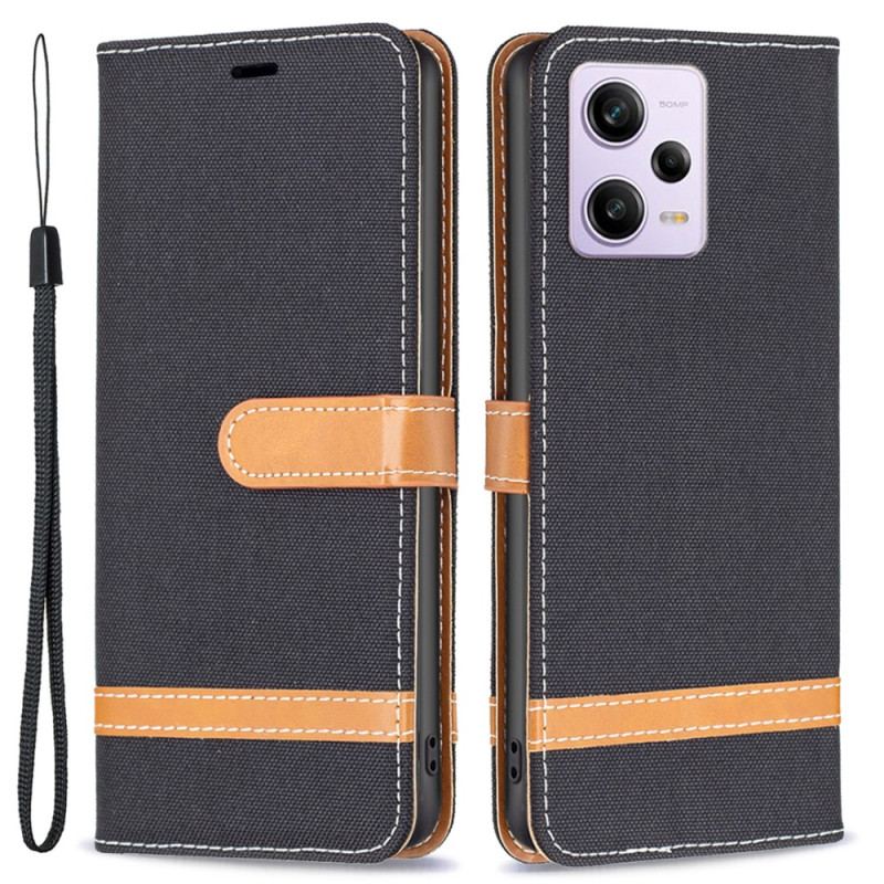 Capa Flip Para Xiaomi Redmi Note 12 Pro De Cordão Correia Efeito Tecido E Couro