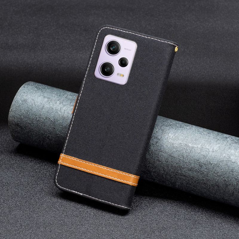 Capa Flip Para Xiaomi Redmi Note 12 Pro De Cordão Correia Efeito Tecido E Couro