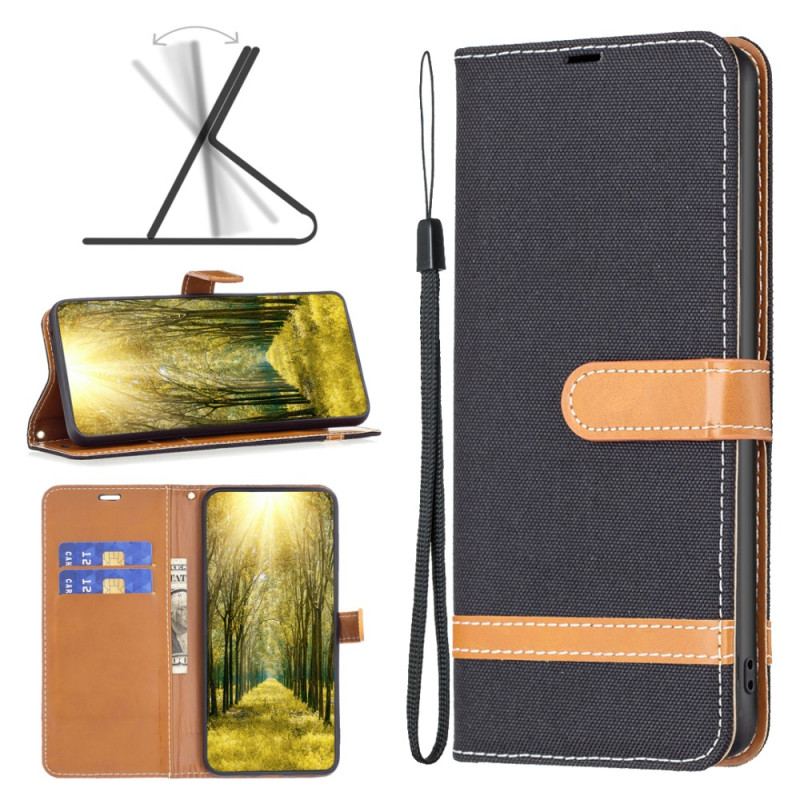 Capa Flip Para Xiaomi Redmi Note 12 Pro De Cordão Correia Efeito Tecido E Couro