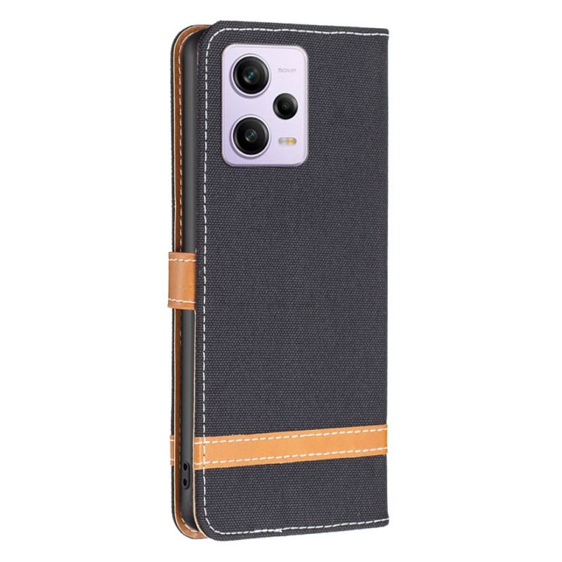 Capa Flip Para Xiaomi Redmi Note 12 Pro De Cordão Correia Efeito Tecido E Couro