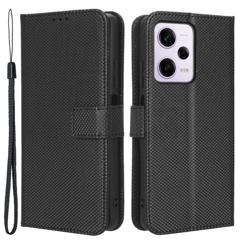 Capa Flip Para Xiaomi Redmi Note 12 Pro De Cordão Couro Falso Estiloso Com Tiras