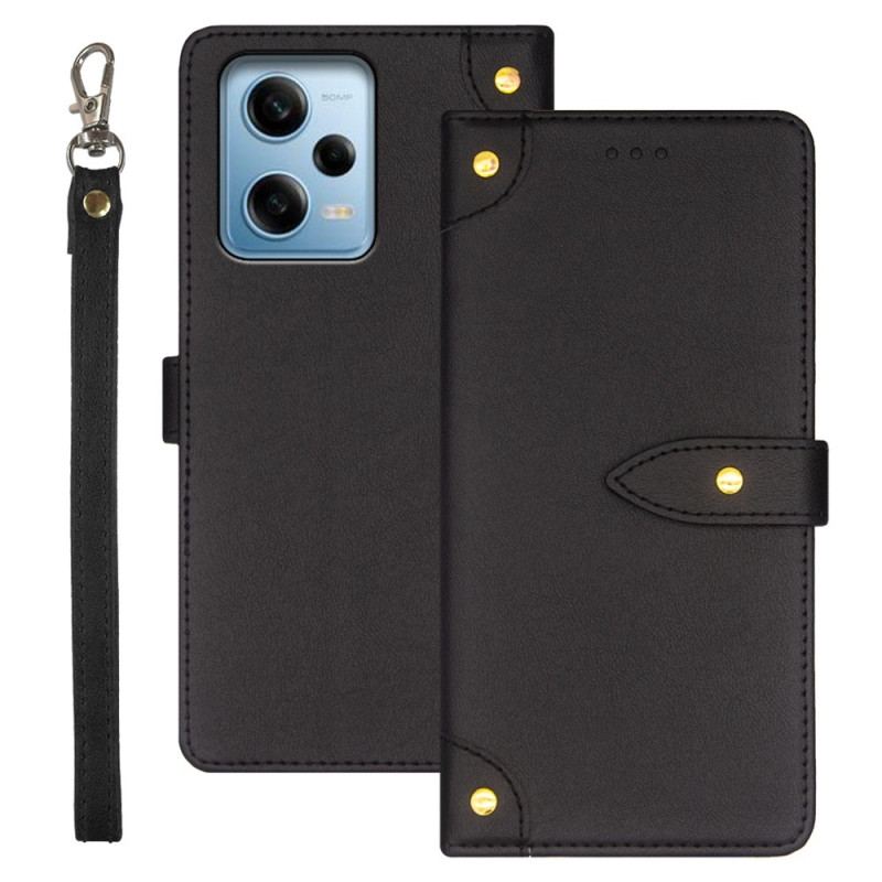 Capa Flip Para Xiaomi Redmi Note 12 Pro Rebites E Cordão