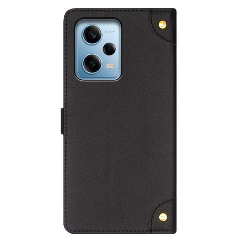 Capa Flip Para Xiaomi Redmi Note 12 Pro Rebites E Cordão