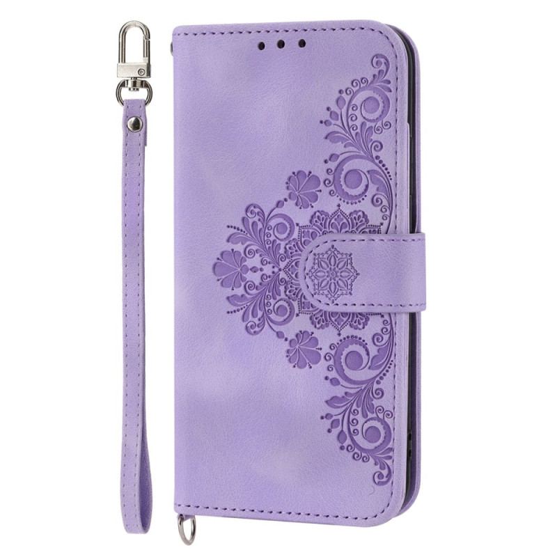 Capa Folio Para Xiaomi Redmi Note 12 Pro Floral Com Alça E Alça De Ombro