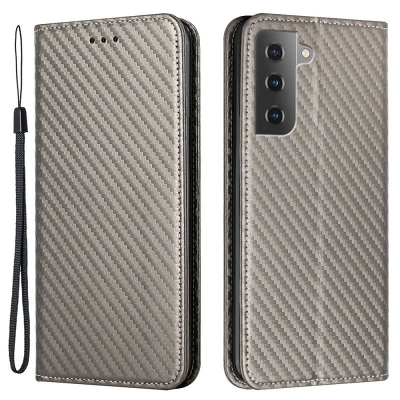 Capa De Celular Para Samsung Galaxy S23 5G De Cordão Flip Estilo Strappy Fibra De Carbono