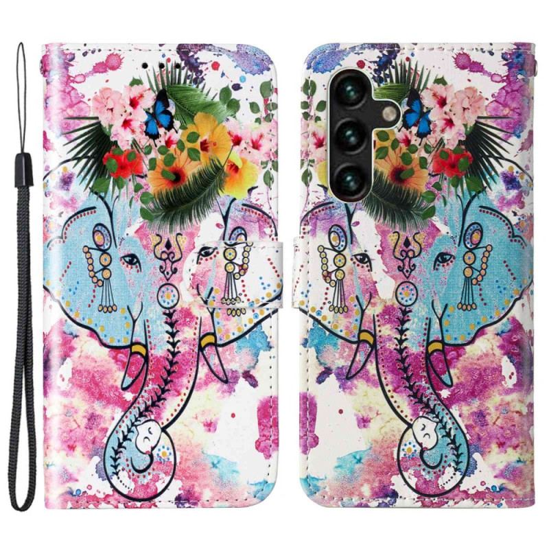 Capa De Couro Para Samsung Galaxy S23 5G De Cordão Elefante Tribal Com Alça