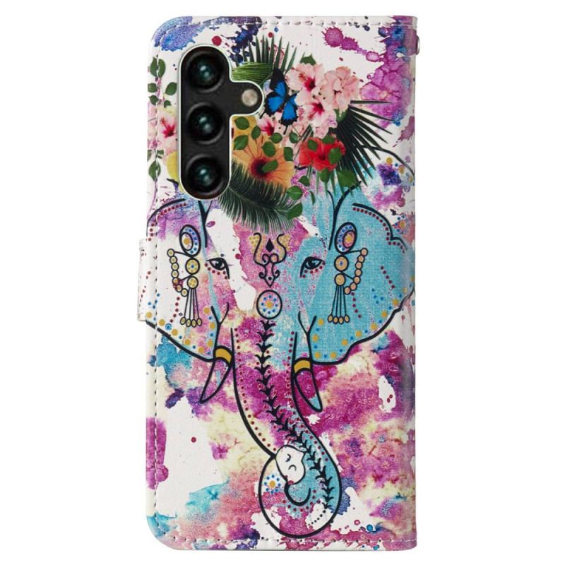 Capa De Couro Para Samsung Galaxy S23 5G De Cordão Elefante Tribal Com Alça