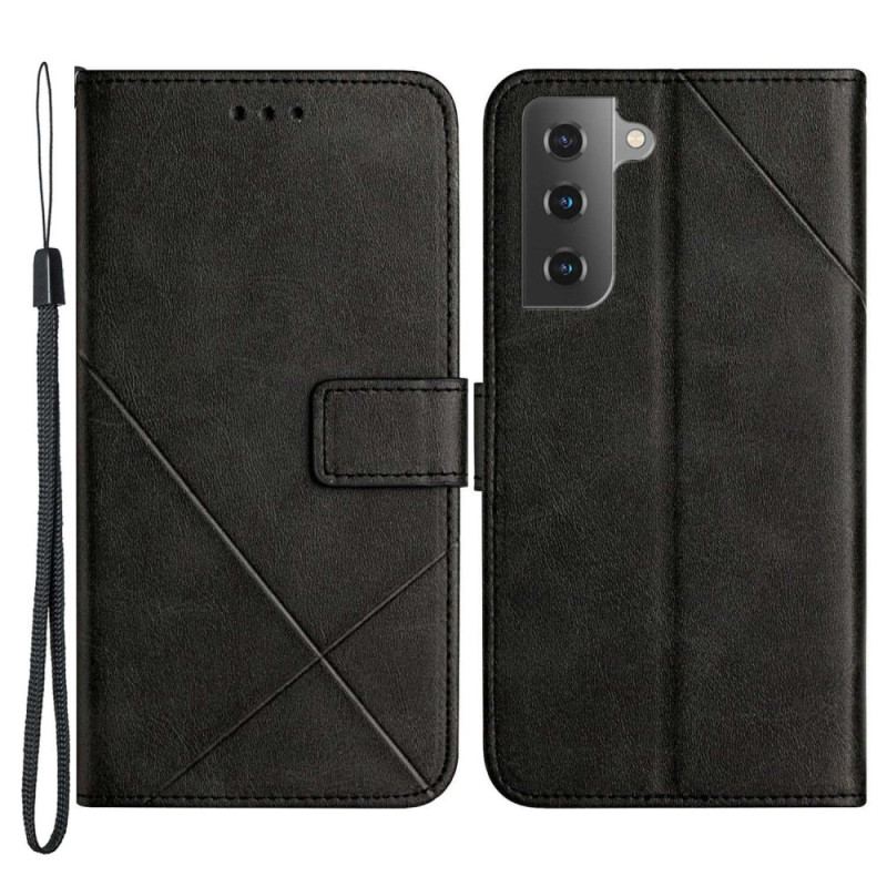 Capa De Couro Para Samsung Galaxy S23 5G De Cordão Linhas Geométricas Listradas