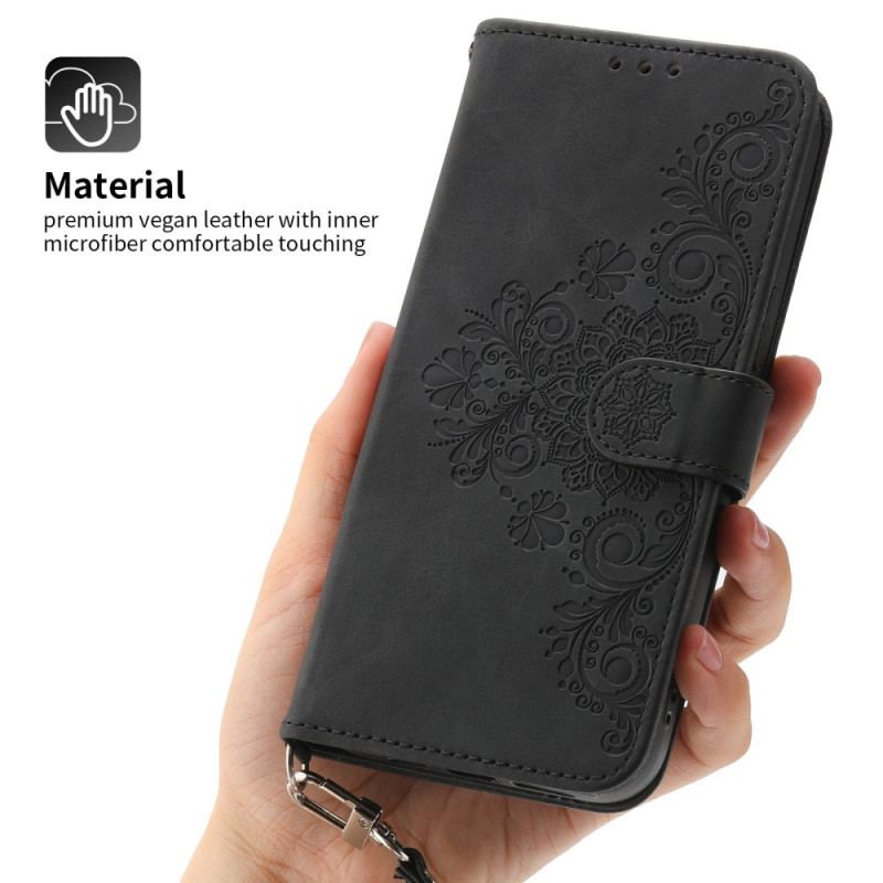 Capa De Couro Para Samsung Galaxy S23 5G De Cordão Mandala De Renda Com Tiras