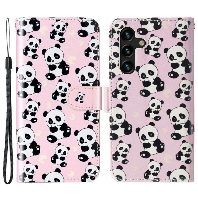 Capa De Couro Para Samsung Galaxy S23 5G De Cordão Pandas Strappy